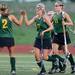 Huron's Casie Ammerman high fives teammate Hannah Gadway after Gadeay's first of two goals during the first half against Saline at Saline on Thursday night. Melanie Maxwell I AnnArbor.com